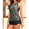 image:imageTankini Bathing Suits with Shorts  High Neck Tankini Swimsuits Two Piece with Two Side Pockets Tummy Control Swimwear 2025Colorful Floral