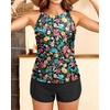 image:imageTankini Bathing Suits with Shorts  High Neck Tankini Swimsuits Two Piece with Two Side Pockets Tummy Control Swimwear 2025Colorful Floral
