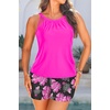 image:imageTankini Bathing Suits with Shorts  High Neck Tankini Swimsuits Two Piece with Two Side Pockets Tummy Control Swimwear 2025Pink Floral