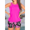 image:imageTankini Bathing Suits with Shorts  High Neck Tankini Swimsuits Two Piece with Two Side Pockets Tummy Control Swimwear 2025Pink Floral