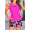 image:imageTankini Bathing Suits with Shorts  High Neck Tankini Swimsuits Two Piece with Two Side Pockets Tummy Control Swimwear 2025Pink Floral