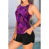 image:imageTankini Bathing Suits with Shorts  High Neck Tankini Swimsuits Two Piece with Two Side Pockets Tummy Control Swimwear 2025Purple Leaf
