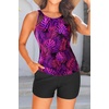 image:imageTankini Bathing Suits with Shorts  High Neck Tankini Swimsuits Two Piece with Two Side Pockets Tummy Control Swimwear 2025Purple Leaf