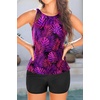 image:imageTankini Bathing Suits with Shorts  High Neck Tankini Swimsuits Two Piece with Two Side Pockets Tummy Control Swimwear 2025Purple Leaf