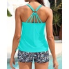 image:imageTankini Swimsuits with Shorts  Two Piece Tummy Control Bathing Suit Side Tie Top with Boy Short BottomAqua Blue Floral