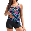 image:imageTankini Swimsuits with Shorts  Two Piece Tummy Control Bathing Suit Side Tie Top with Boy Short BottomMulti Floral