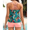 image:imageTankini Swimsuits with Shorts  Two Piece Tummy Control Bathing Suit Side Tie Top with Boy Short BottomMulti Leaves and Pink