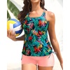 image:imageTankini Swimsuits with Shorts  Two Piece Tummy Control Bathing Suit Side Tie Top with Boy Short BottomMulti Leaves and Pink