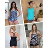 image:imageTankini Swimsuits with Shorts  Two Piece Tummy Control Bathing Suit Side Tie Top with Boy Short BottomMulti Leaves and Pink