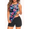image:imageTankini Swimsuits with Shorts  Two Piece Tummy Control Bathing Suits High Neck Swimwear with Two Side PocketsMulti Floral