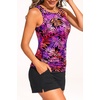 image:imageTankini Swimsuits with Shorts  Two Piece Tummy Control Bathing Suits High Neck Swimwear with Two Side PocketsPurple Pink Leaves