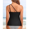 image:imageTankini Tops for Women Swimwear  One Shoulder Swim Top Only Tummy Control Bathing Suit Top No Bottom 2025Black