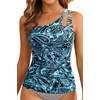 image:imageTankini Tops for Women Swimwear  One Shoulder Swim Top Only Tummy Control Bathing Suit Top No Bottom 2025Blue Paisley