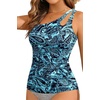 image:imageTankini Tops for Women Swimwear  One Shoulder Swim Top Only Tummy Control Bathing Suit Top No Bottom 2025Blue Paisley