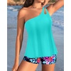 image:imageWomen Tankini with Shorts  Two Piece Bathing Suits One Shoulder Tummy Control Swimsuit 2025 Flowy SwimwearAqua Colorful Floral