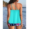image:imageWomen Tankini with Shorts  Two Piece Bathing Suits One Shoulder Tummy Control Swimsuit 2025 Flowy SwimwearAqua Colorful Floral