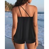 image:imageWomen Tankini with Shorts  Two Piece Bathing Suits One Shoulder Tummy Control Swimsuit 2025 Flowy SwimwearBlack