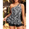 image:imageWomen Tankini with Shorts  Two Piece Bathing Suits One Shoulder Tummy Control Swimsuit 2025 Flowy SwimwearBlack Flower