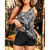 image:imageWomen Tankini with Shorts  Two Piece Bathing Suits One Shoulder Tummy Control Swimsuit 2025 Flowy SwimwearBlack Flower
