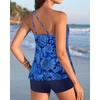 image:imageWomen Tankini with Shorts  Two Piece Bathing Suits One Shoulder Tummy Control Swimsuit 2025 Flowy SwimwearBlue Paisley