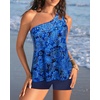 image:imageWomen Tankini with Shorts  Two Piece Bathing Suits One Shoulder Tummy Control Swimsuit 2025 Flowy SwimwearBlue Paisley