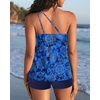 image:imageWomen Tankini with Shorts  Two Piece Bathing Suits One Shoulder Tummy Control Swimsuit 2025 Flowy SwimwearBlue Paisley