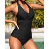 image:imageWomens Halter Tankini Swimsuit  Tummy Control Bathing Suit Two Piece Swimsuit V Neck Swimwear 2025Black