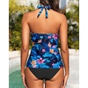 image:imageWomens Halter Tankini Swimsuit  Tummy Control Bathing Suit Two Piece Swimsuit V Neck Swimwear 2025Blue Floral