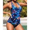 image:imageWomens Halter Tankini Swimsuit  Tummy Control Bathing Suit Two Piece Swimsuit V Neck Swimwear 2025Blue Floral