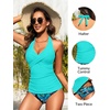 image:imageWomens Halter Tankini Swimsuit  Tummy Control Bathing Suit Two Piece Swimsuit V Neck Swimwear 2025Blue Leaves