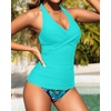 image:imageWomens Halter Tankini Swimsuit  Tummy Control Bathing Suit Two Piece Swimsuit V Neck Swimwear 2025Blue Leaves