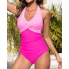 image:imageWomens Halter Tankini Swimsuit  Tummy Control Bathing Suit Two Piece Swimsuit V Neck Swimwear 2025Pink