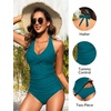 image:imageWomens Halter Tankini Swimsuit  Tummy Control Bathing Suit Two Piece Swimsuit V Neck Swimwear 2025Teal