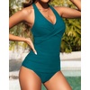image:imageWomens Halter Tankini Swimsuit  Tummy Control Bathing Suit Two Piece Swimsuit V Neck Swimwear 2025Teal