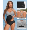 image:imageWomens Tankini Swimsuits  Two Piece Swimsuit Tummy Control Bathing Suit 2025 Twist V Neck SwimwearBlack Stripe