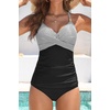 image:imageWomens Tankini Swimsuits  Two Piece Swimsuit Tummy Control Bathing Suit 2025 Twist V Neck SwimwearBlack Stripe