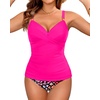 image:imageWomens Tankini Swimsuits  Two Piece Swimsuit Tummy Control Bathing Suit 2025 Twist V Neck SwimwearHot Pink