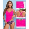image:imageWomens Tankini Swimsuits  Two Piece Swimsuit Tummy Control Bathing Suit 2025 Twist V Neck SwimwearHot Pink
