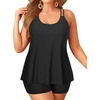 image:imagePlus Size Tankini with Shorts  Women Two Piece Swimsuits Bathing Suit Scoop Neck Flowy Swimwear 2025Black