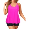 image:imagePlus Size Tankini with Shorts  Women Two Piece Swimsuits Bathing Suit Scoop Neck Flowy Swimwear 2025Hot Pink
