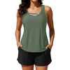image:imageTalisea 3 Piece Tankini with Shorts  Modest Swimsuit Tummy Control Bathing Suits Athletic Sports Swimwear with PocketsGreen and Striped