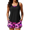 image:imageTalisea 3 Piece Tankini with Shorts  Modest Swimsuit Tummy Control Bathing Suits Athletic Sports Swimwear with PocketsPink Palm