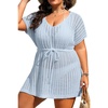 image:imageTalisea Plus Size Swimsuit Cover Up Women  Crochet Beach Romper Knit Bathing Suit Short Sleeve V Neck Swimwear Coverup DressLight Blue
