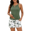 image:imageTalisea Womens Tankini Swimsuits with Shorts  2 Piece Bathing Suits with Pocket Boyshorts Blouson Tummy Control SwimwearGreen Palm Tree