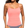 image:imageTalisea Womens Tankini Top Only Tummy Control Bathing Suits Top U Neck Swimwear Tops No BottomCoral Pink