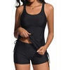 image:imageTankini Swimsuits with Shorts  Two Piece Tummy Control Bathing Suit Side Tie Top with Boy Short BottomBlack