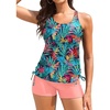 image:imageTankini Swimsuits with Shorts  Two Piece Tummy Control Bathing Suit Side Tie Top with Boy Short BottomMulti Leaves and Pink