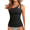 image:imageTankini Tops for Women Swimwear  One Shoulder Swim Top Only Tummy Control Bathing Suit Top No Bottom 2025Black