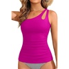 image:imageTankini Tops for Women Swimwear  One Shoulder Swim Top Only Tummy Control Bathing Suit Top No Bottom 2025Purple