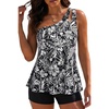 image:imageWomen Tankini with Shorts  Two Piece Bathing Suits One Shoulder Tummy Control Swimsuit 2025 Flowy SwimwearBlack Flower